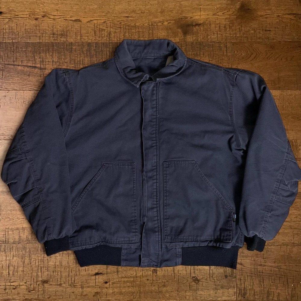 Walls FR Duck Canvas Bomber Jacket Mens XL Tall Navy Blue Workwear Skater 90s